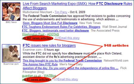 News articles on the new FTC's rules for endorsements