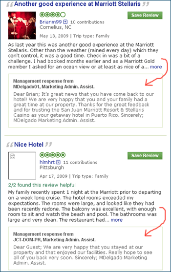 Marriott's reponses to TripAdvisor reviews