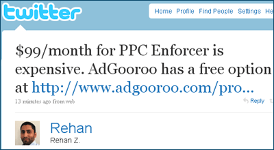 Tweet about AdGooroo trademark monitoring