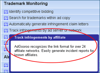 AdGooroo - track infringements by affiliate