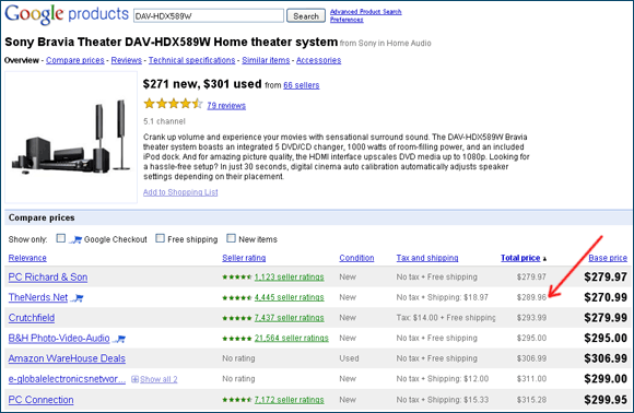 Google Products screenshot