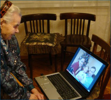 90 year old woman enjoying video call
