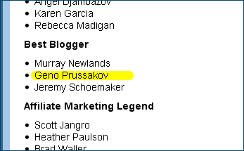 Best Blogger category finalists for Pinnacle Awards 2010