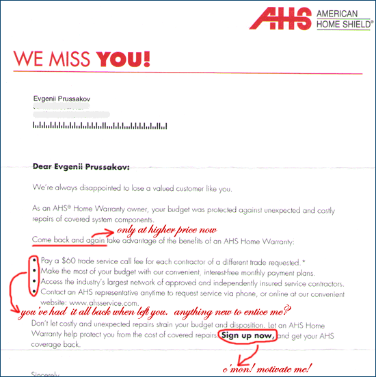 American Home Shield letter