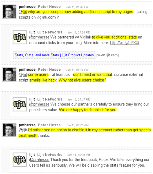 Twitter conversation with Lijit