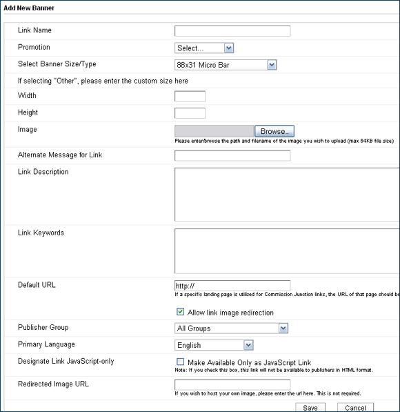 Commission Junction banner upload function