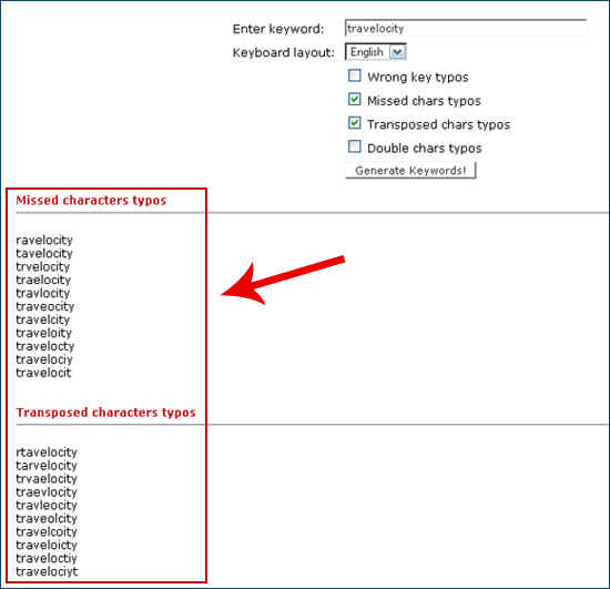 SelfSEO typos generator