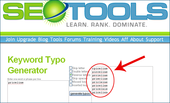 SEOBook spelling typos tool