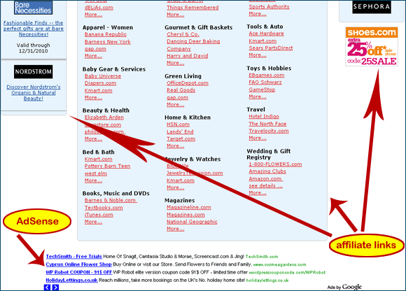 Affiliate employs both affiliate and AdSense links