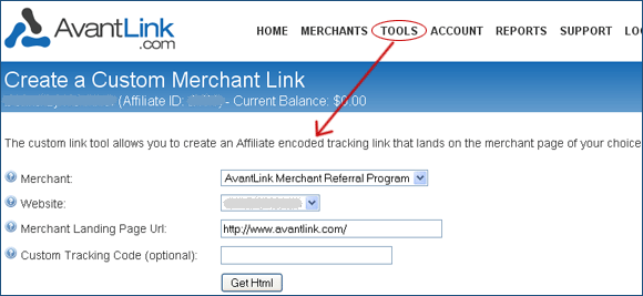 AvantLink Custom Link tool