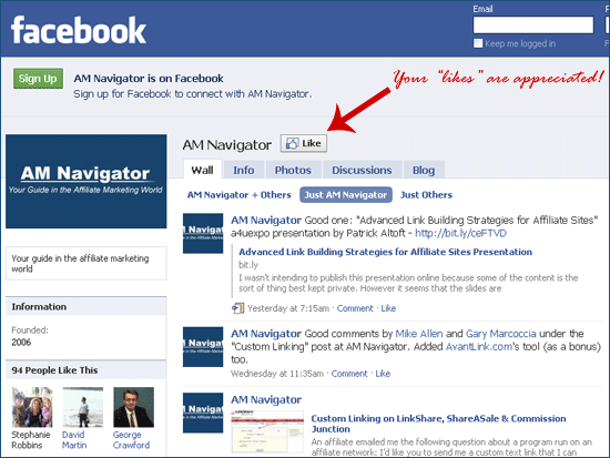 AM Navigator fan page on Facebook