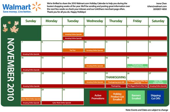 Walmart Affiliate Holiday Calendar - November 2010
