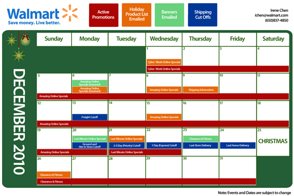 Walmart Affiliate Holiday Calendar - December 2010