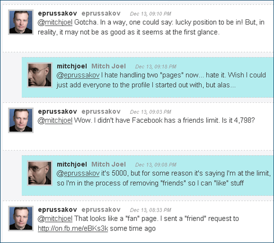 Twitter chat between Geno Prussakov and Mitch Joel