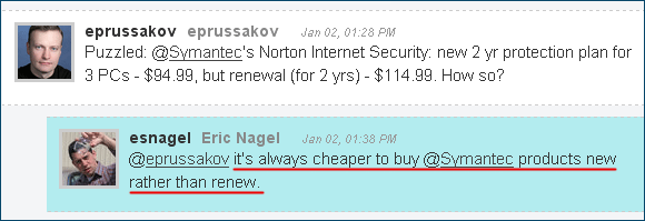 Prussakov's tweet, Nagel's reply