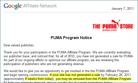 PUMA Affiliate Program Notice