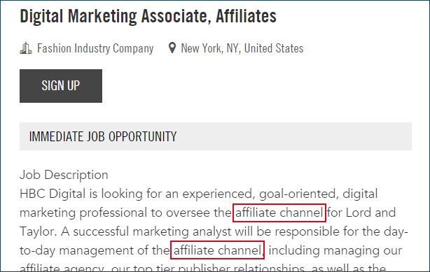 Affiliate channel