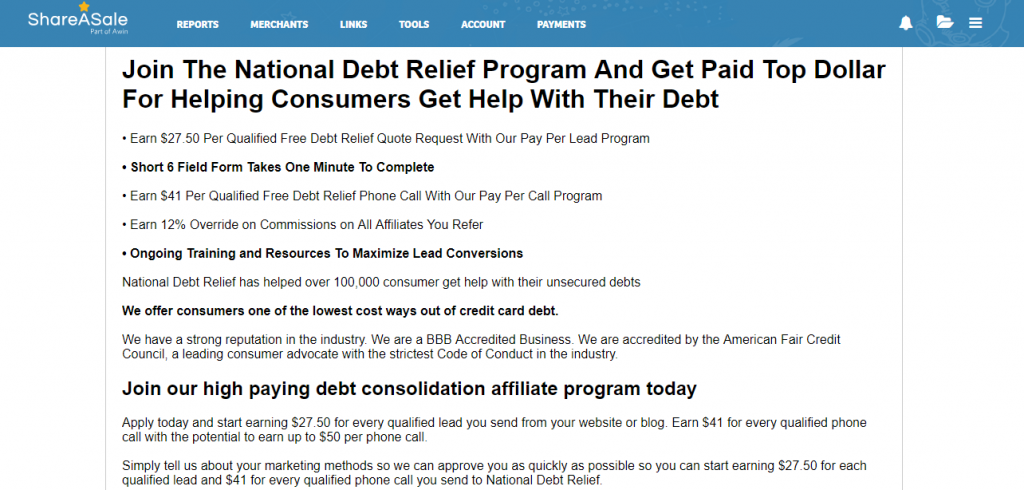 National Debt Relief affiliate payouts