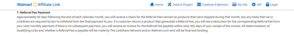 Walmart affiliate payout rules