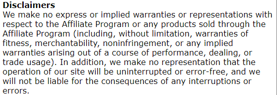 Overstock Affiliate Program Agreement Disclaimer