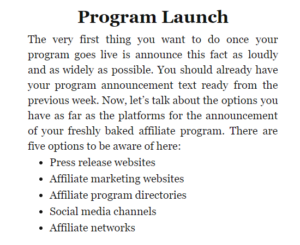 Program launch announcement options 