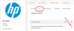 HP affiliate paid search terms
