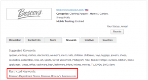 Boscovs restricted affiliate keywords